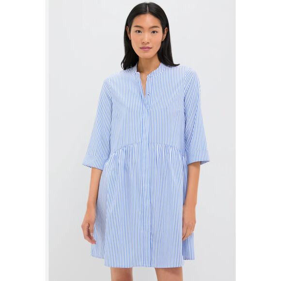 Tuckernuck Blue Stripe Royal Shirt Dress Large button down collar Stretch EUC - Picture 1 of 13